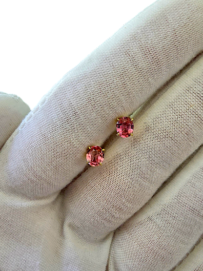 Drops of Sunshine (MADE IN JAPAN) Certified Padparadscha Sapphire Stud Earrings - with 18K Yellow Gold