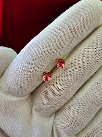 Drops of Sunshine (MADE IN JAPAN) Certified Padparadscha Sapphire Stud Earrings - with 18K Yellow Gold