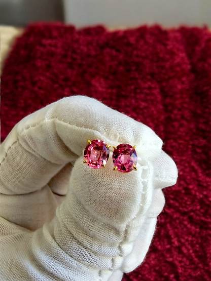 Drops of Sunshine (MADE IN JAPAN) Certified Padparadscha Sapphire Stud Earrings - with 18K Yellow Gold