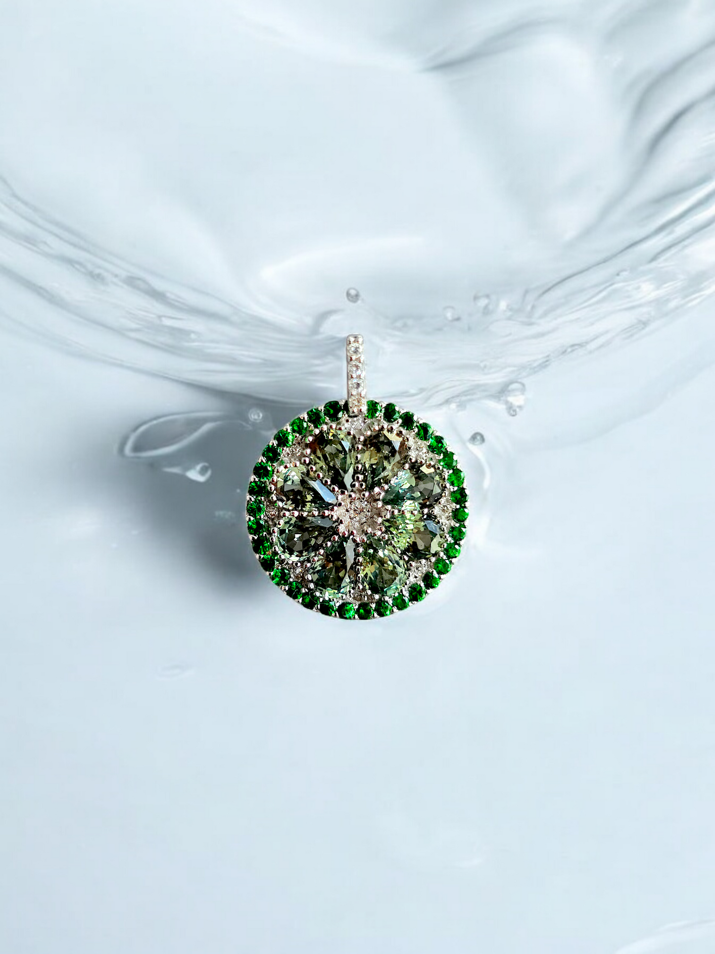 A Slice of Lime (MADE IN JAPAN) Green Sapphire and Peridot Pendant (with White V.S. Diamonds and 18K White Gold) - Certified