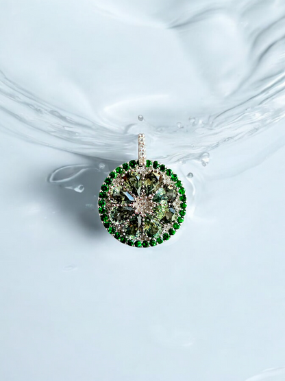 A Slice of Lime (MADE IN JAPAN) Green Sapphire and Peridot Pendant (with White V.S. Diamonds and 18K White Gold) - Certified