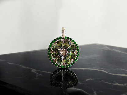 A Slice of Lime (MADE IN JAPAN) Green Sapphire and Peridot Pendant (with White V.S. Diamonds and 18K White Gold) - Certified