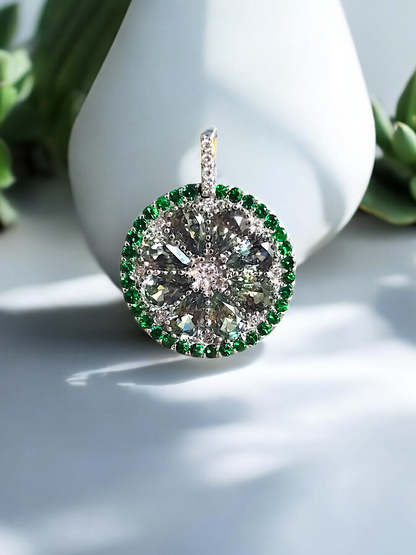 A Slice of Lime (MADE IN JAPAN) Green Sapphire and Peridot Pendant (with White V.S. Diamonds and 18K White Gold) - Certified