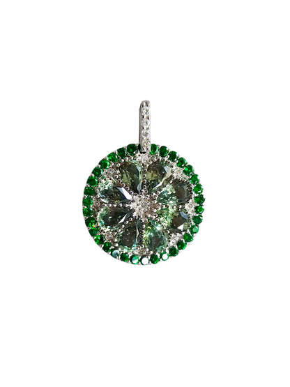 A Slice of Lime (MADE IN JAPAN) Green Sapphire and Peridot Pendant (with White V.S. Diamonds and 18K White Gold) - Certified