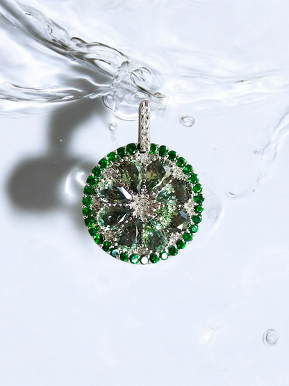 A Slice of Lime (MADE IN JAPAN) Green Sapphire and Peridot Pendant (with White V.S. Diamonds and 18K White Gold) - Certified