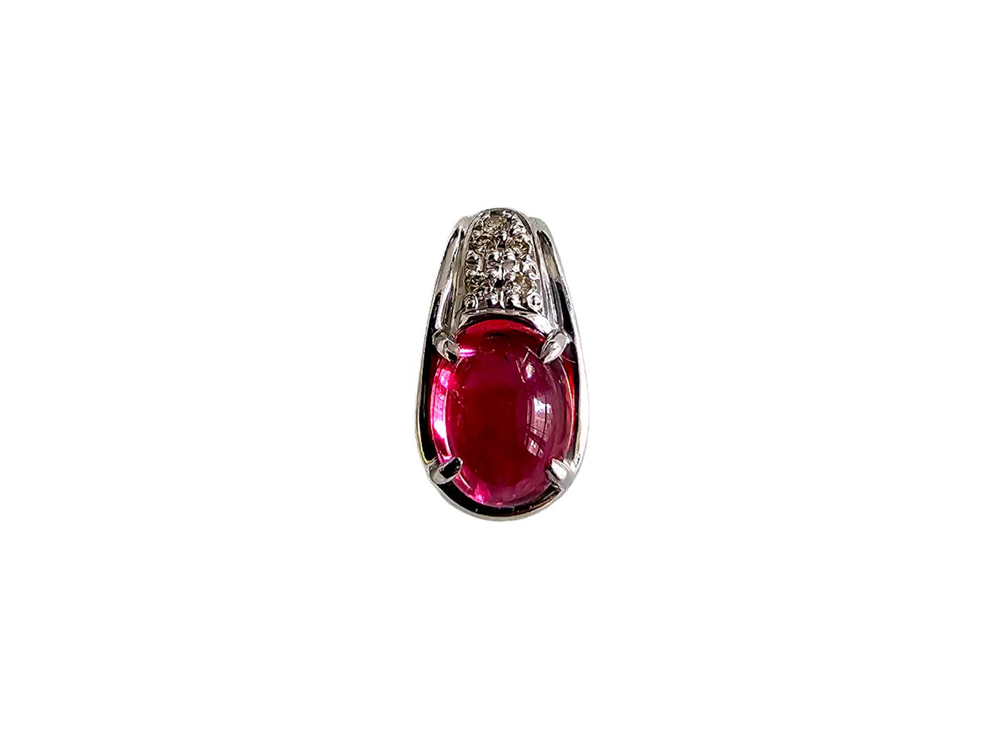 Lamp (MADE IN JAPAN) Art Deco Antique Pink Tourmaline and Diamonds Pendant with 18K White Gold - Certified