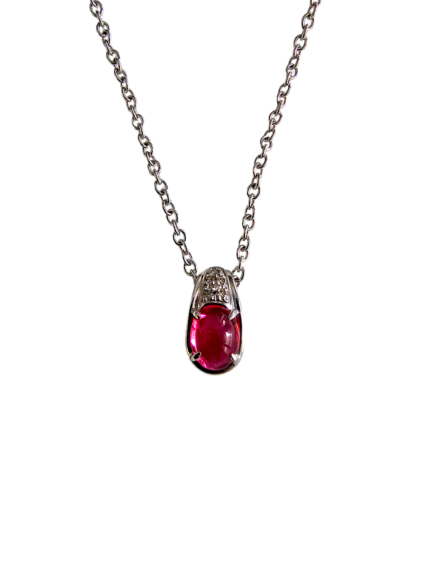 Lamp (MADE IN JAPAN) Art Deco Antique Pink Tourmaline and Diamonds Pendant with 18K White Gold - Certified