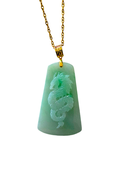 Dragon of Gifu Burmese A-Jade Pendant (with 18K Yellow Gold) - Certified