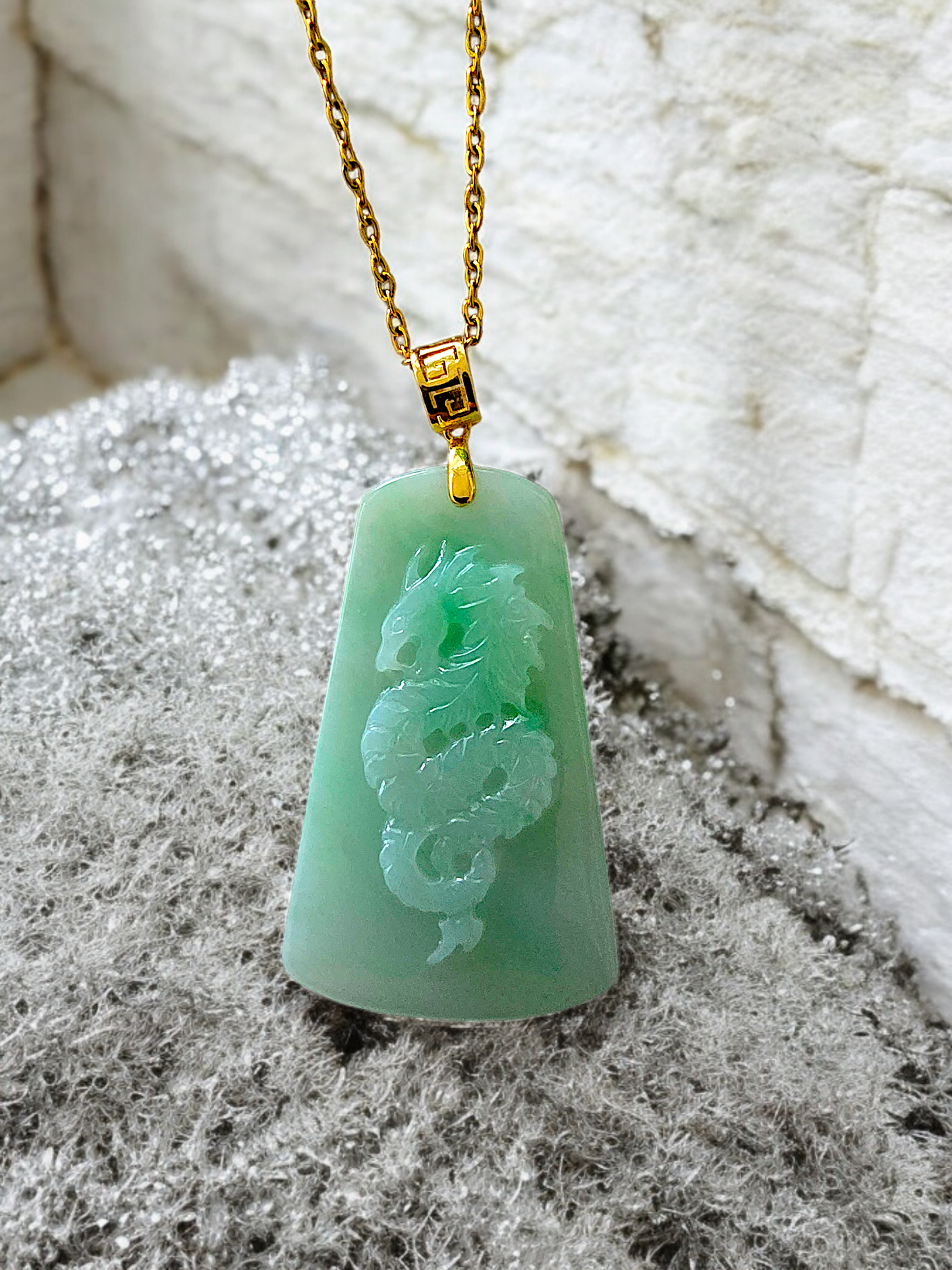 Dragon of Gifu Burmese A-Jade Pendant (with 18K Yellow Gold) - Certified