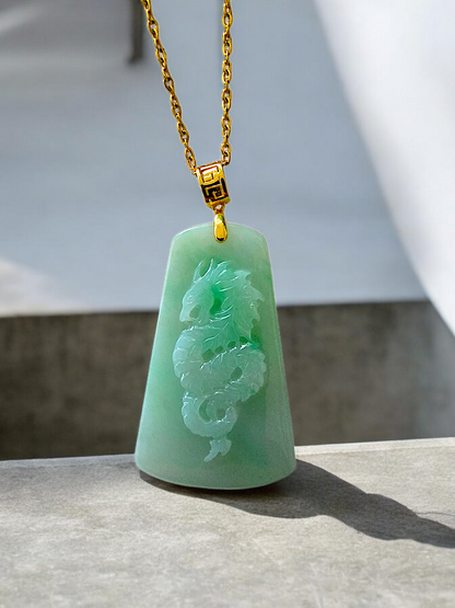 Dragon of Gifu Burmese A-Jade Pendant (with 18K Yellow Gold) - Certified