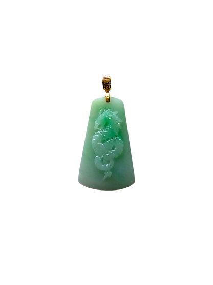 Dragon of Gifu Burmese A-Jade Pendant (with 18K Yellow Gold) - Certified