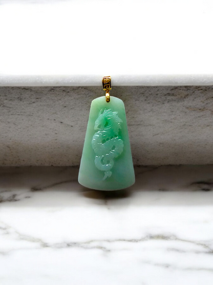 Dragon of Gifu Burmese A-Jade Pendant (with 18K Yellow Gold) - Certified