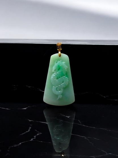 Dragon of Gifu Burmese A-Jade Pendant (with 18K Yellow Gold) - Certified