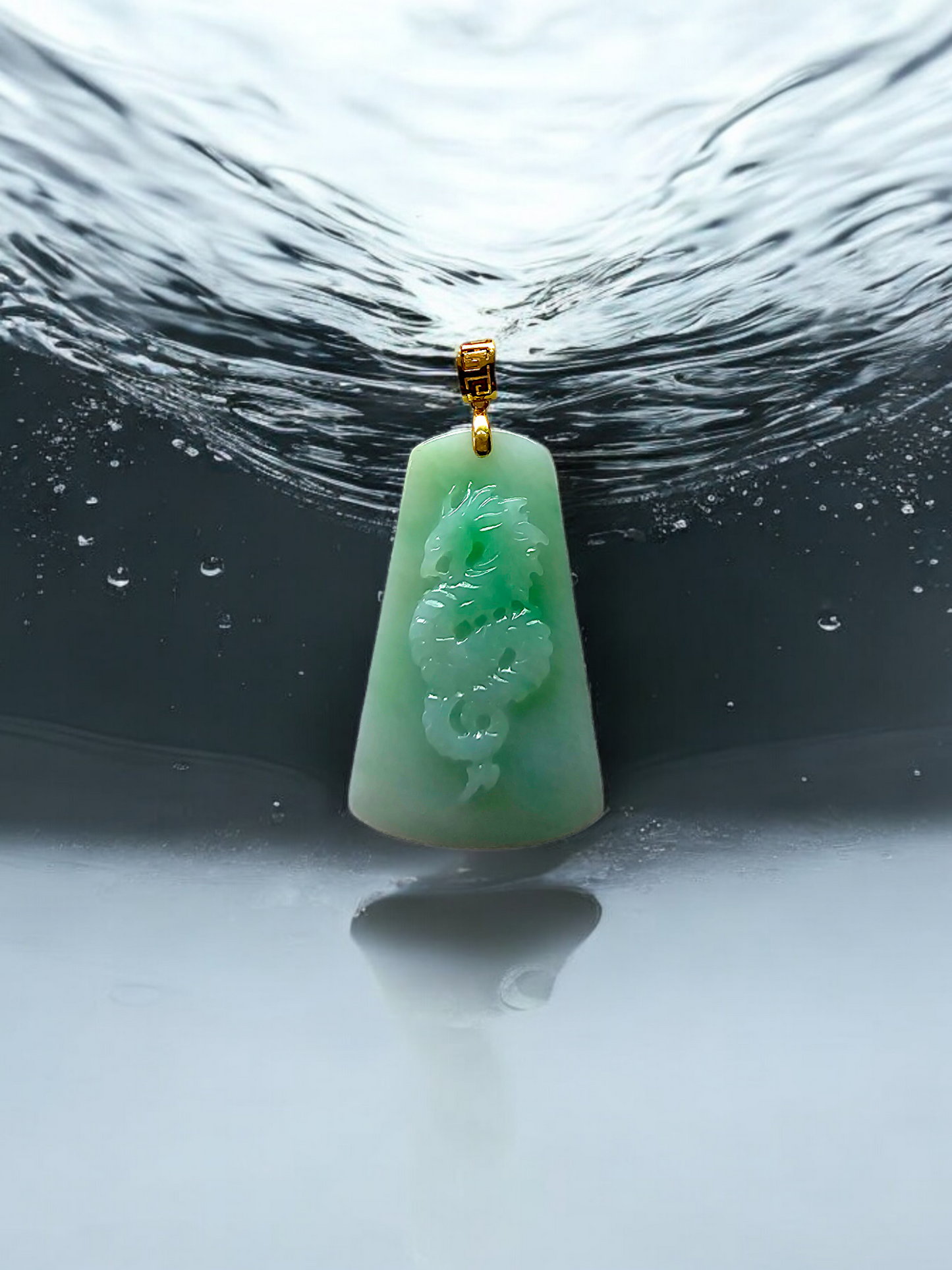 Dragon of Gifu Burmese A-Jade Pendant (with 18K Yellow Gold) - Certified