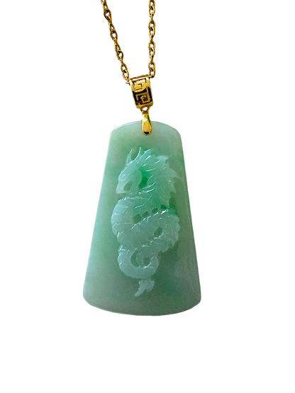 Dragon of Gifu Burmese A-Jade Pendant (with 18K Yellow Gold) - Certified