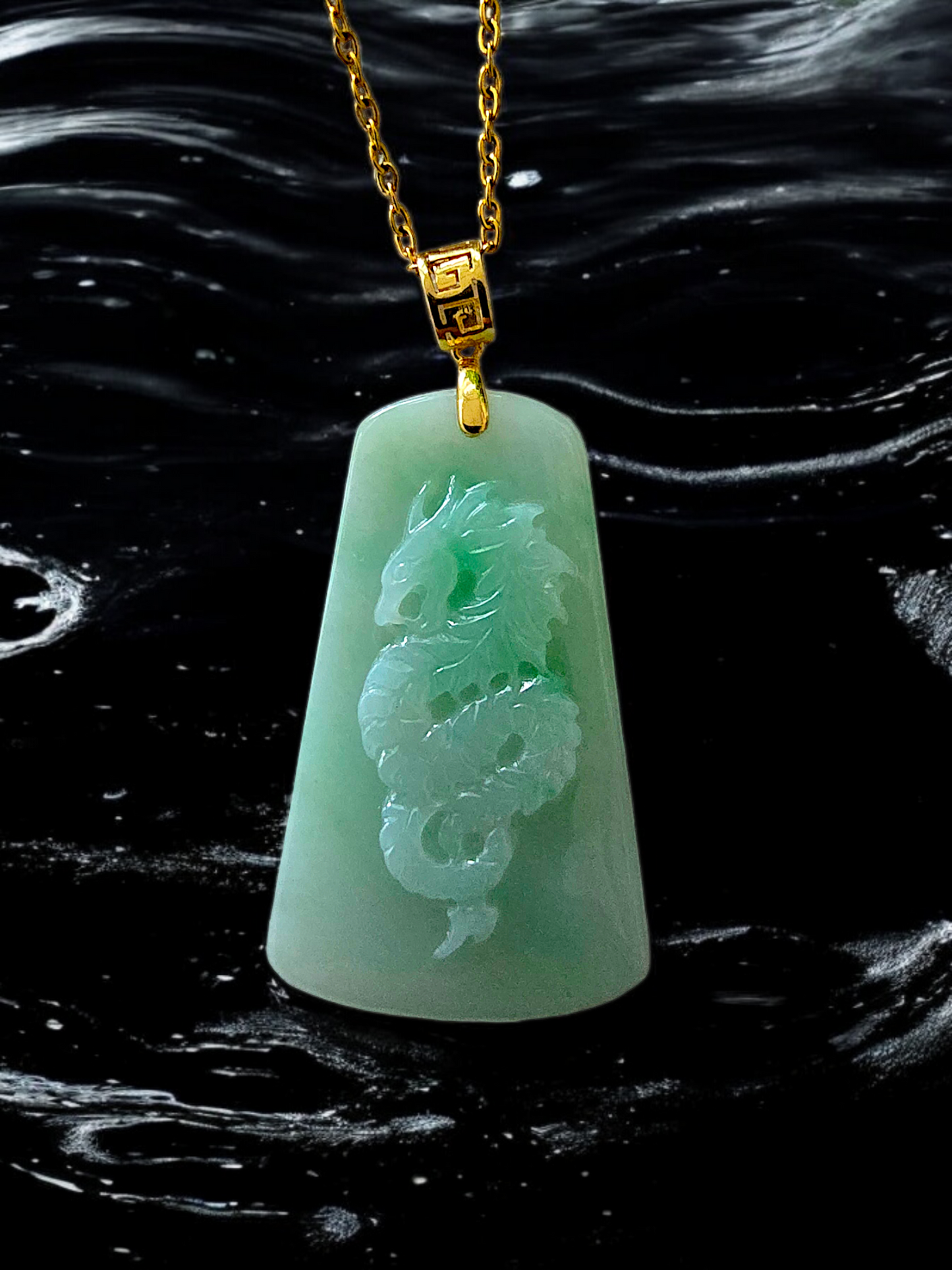 Dragon of Gifu Burmese A-Jade Pendant (with 18K Yellow Gold) - Certified