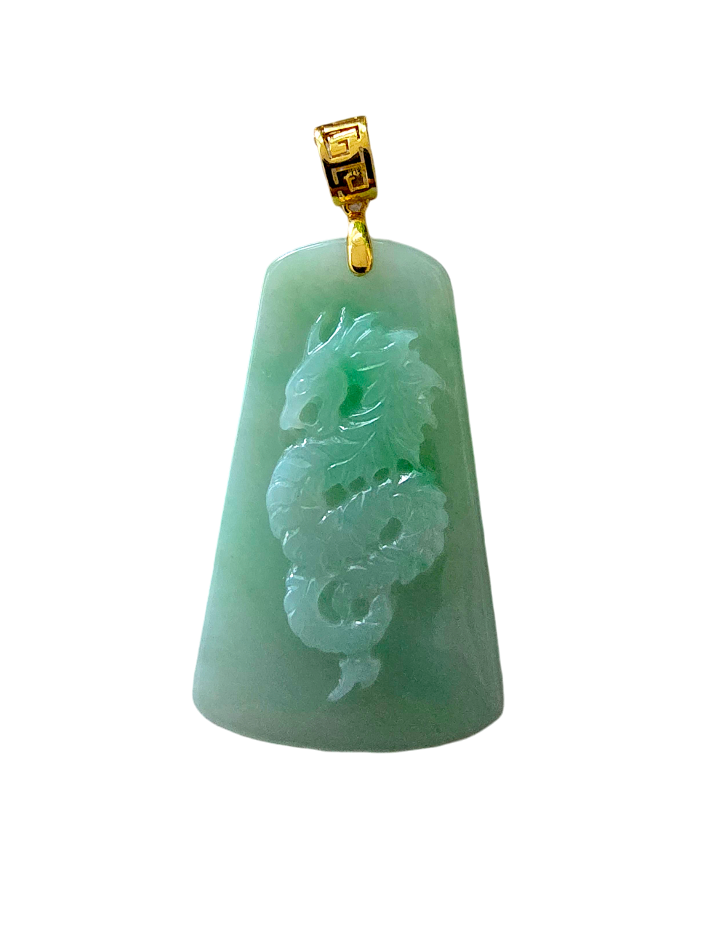 Dragon of Gifu Burmese A-Jade Pendant (with 18K Yellow Gold) - Certified