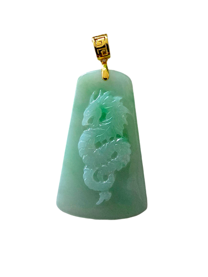 Dragon of Gifu Burmese A-Jade Pendant (with 18K Yellow Gold) - Certified