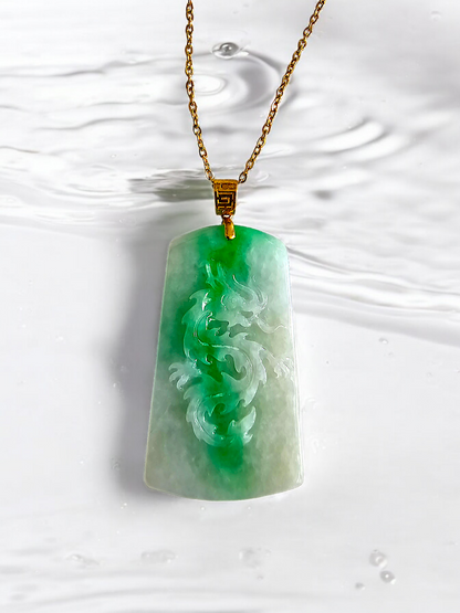 Dragon of Enoshima Burmese A-Jade Pendant (with 18K Yellow Gold) - Certified