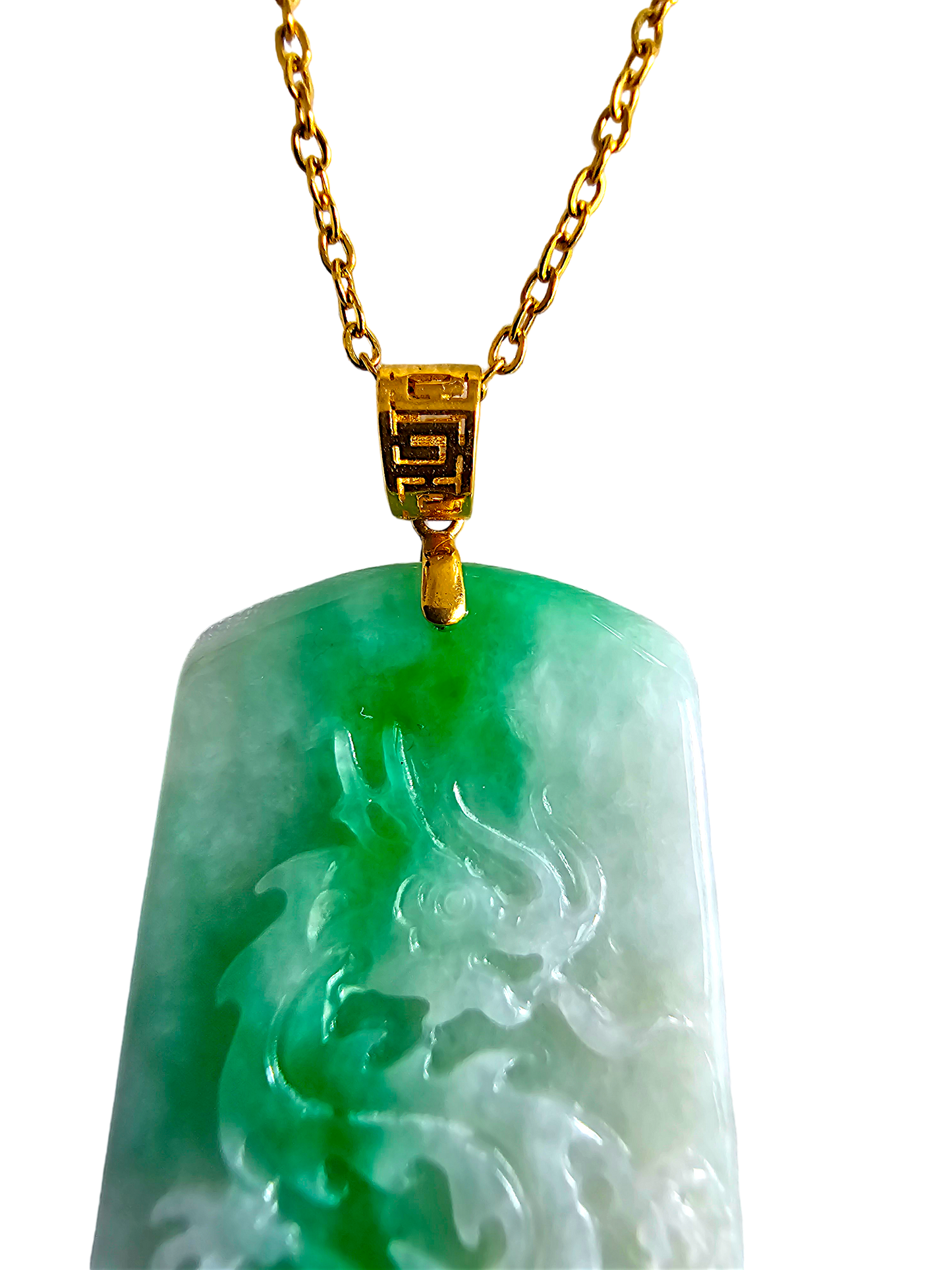 Dragon of Enoshima Burmese A-Jade Pendant (with 18K Yellow Gold) - Certified