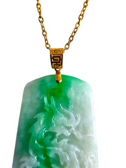 Dragon of Enoshima Burmese A-Jade Pendant (with 18K Yellow Gold) - Certified