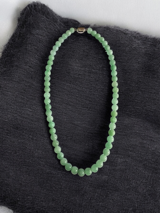 Hokkaido (MADE IN JAPAN) Burmese A-Jade Beaded Necklace (8.50-10mm Each x 57 beads) with 925 Sterling Silver 10003
