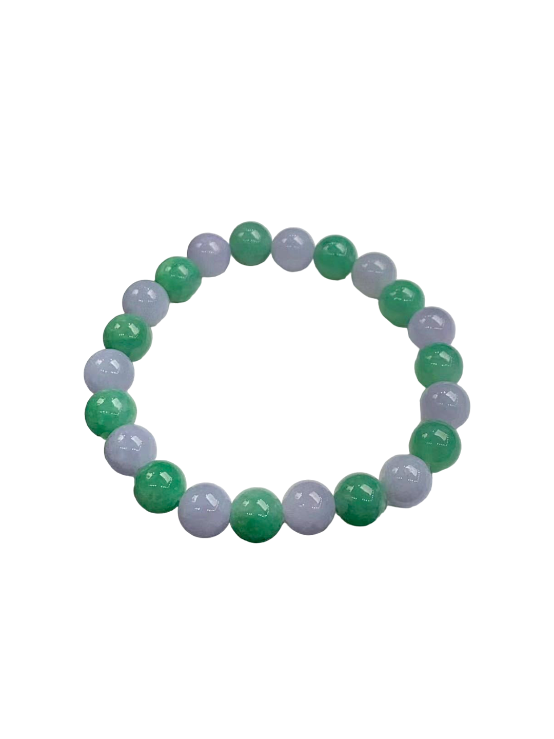 Imperial Japanese Green and Lavender Burmese A-Jade Beaded Bracelet (MADE IN JAPAN) (8.5mm Each x 22 beads) Certified 05031