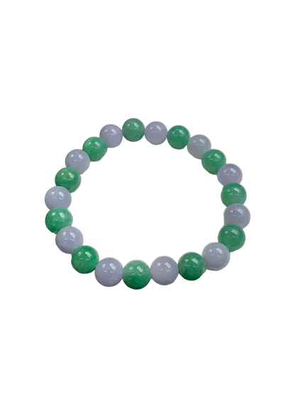 Imperial Japanese Green and Lavender Burmese A-Jade Beaded Bracelet (MADE IN JAPAN) (8.5mm Each x 22 beads) Certified 05031