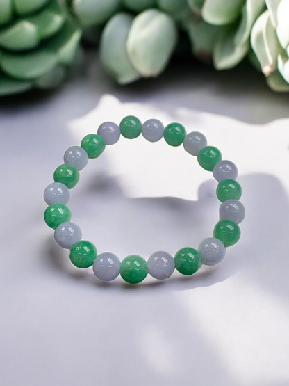 Imperial Japanese Green and Lavender Burmese A-Jade Beaded Bracelet (MADE IN JAPAN) (8.5mm Each x 22 beads) Certified 05031