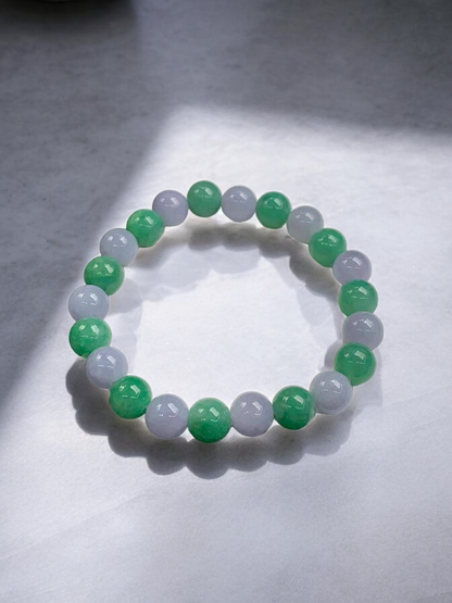 Imperial Japanese Green and Lavender Burmese A-Jade Beaded Bracelet (MADE IN JAPAN) (8.5mm Each x 22 beads) Certified 05031