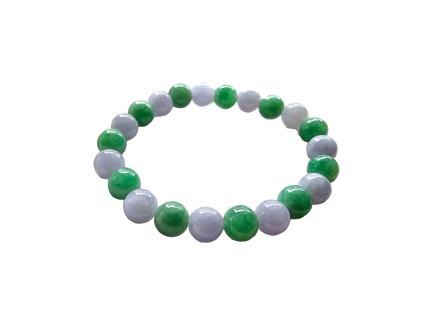 Imperial Japanese Green and Lavender Burmese A-Jade Beaded Bracelet (MADE IN JAPAN) (8.5mm Each x 22 beads) Certified 05031