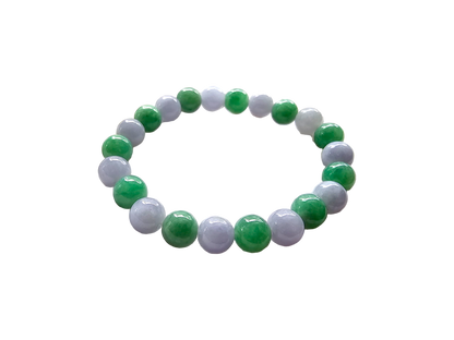 Imperial Japanese Green and Lavender Burmese A-Jade Beaded Bracelet (MADE IN JAPAN) (8.5mm Each x 22 beads) Certified 05031