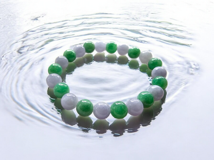 Imperial Japanese Green and Lavender Burmese A-Jade Beaded Bracelet (MADE IN JAPAN) (8.5mm Each x 22 beads) Certified 05031