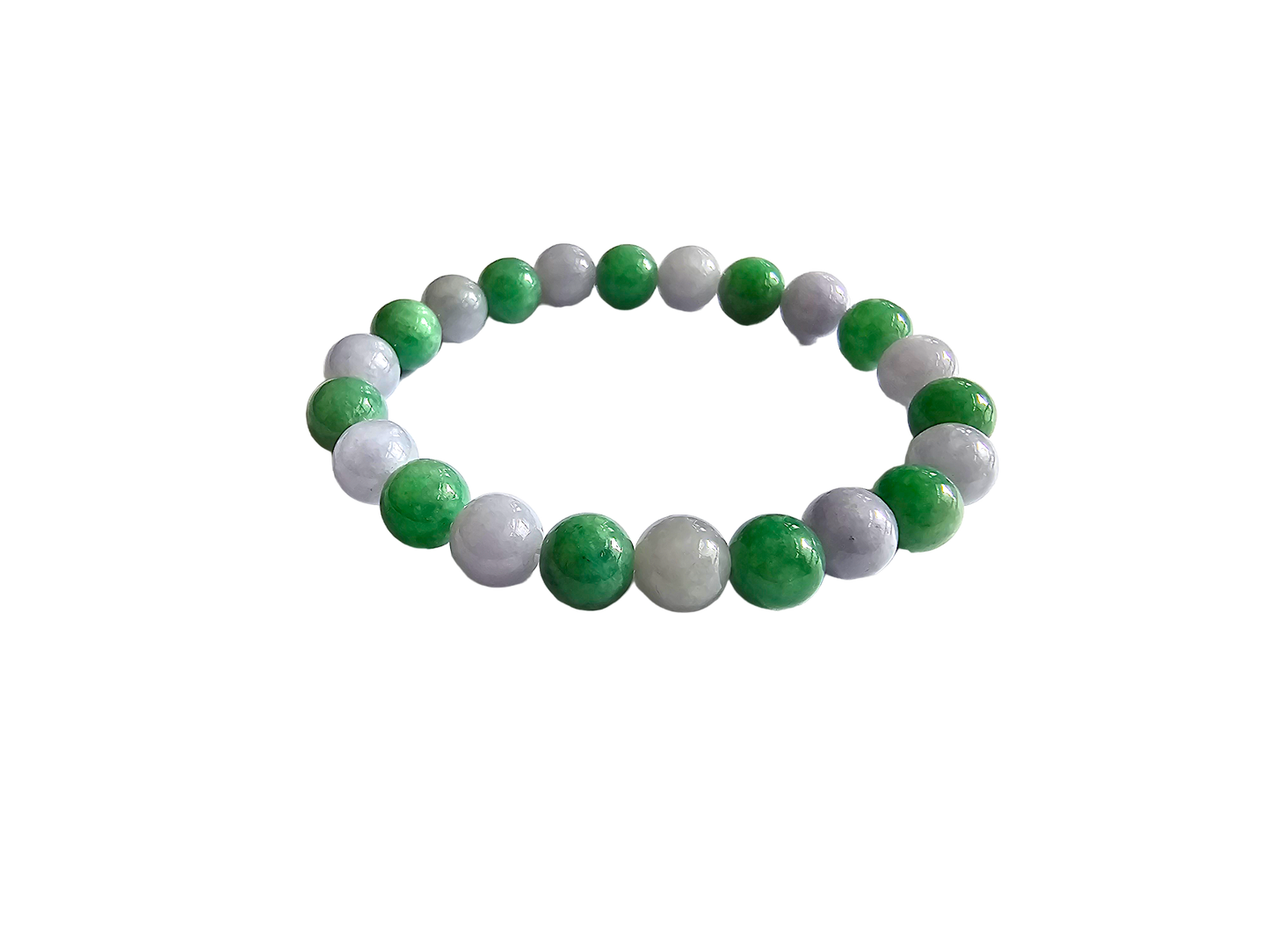 Imperial Japanese Green and Lavender Burmese A-Jade Beaded Bracelet (MADE IN JAPAN) (8.5mm Each x 22 beads) Certified 05031