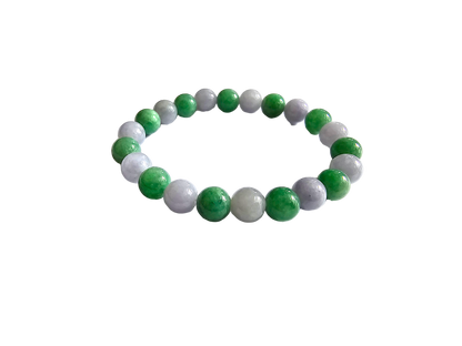 Imperial Japanese Green and Lavender Burmese A-Jade Beaded Bracelet (MADE IN JAPAN) (8.5mm Each x 22 beads) Certified 05031