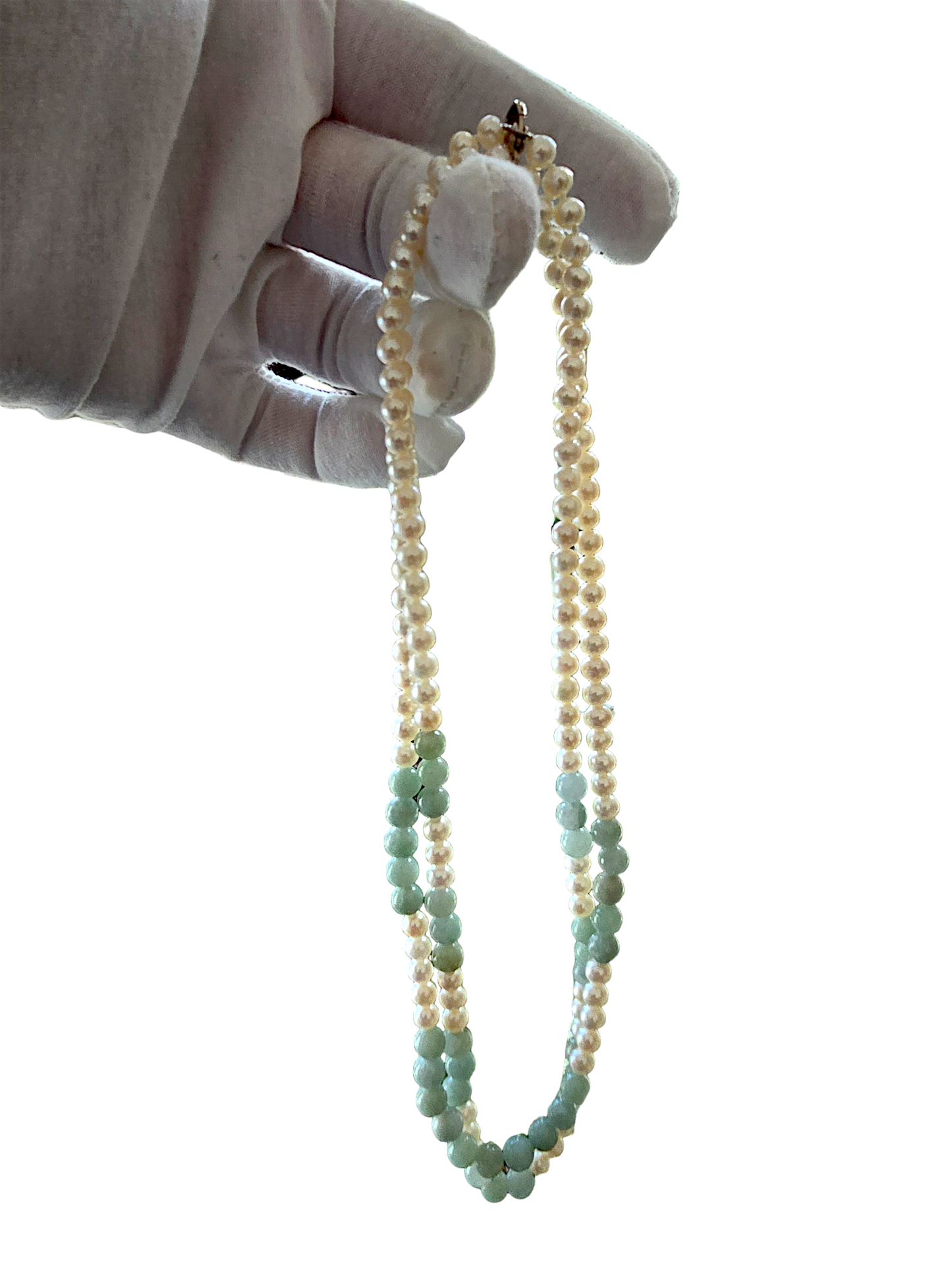 Yamanashi (MADE IN JAPAN) Burmese A-Jade and Pearl Double Beaded Necklace (5-6.5mm Each x 163 Beads) with 925 Sterling Silver 10004