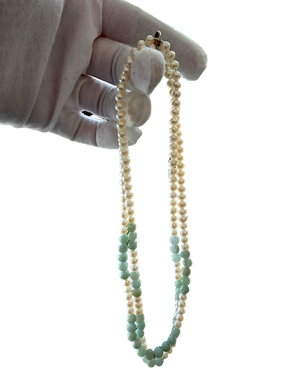 Yamanashi (MADE IN JAPAN) Burmese A-Jade and Pearl Double Beaded Necklace (5-6.5mm Each x 163 Beads) with 925 Sterling Silver 10004