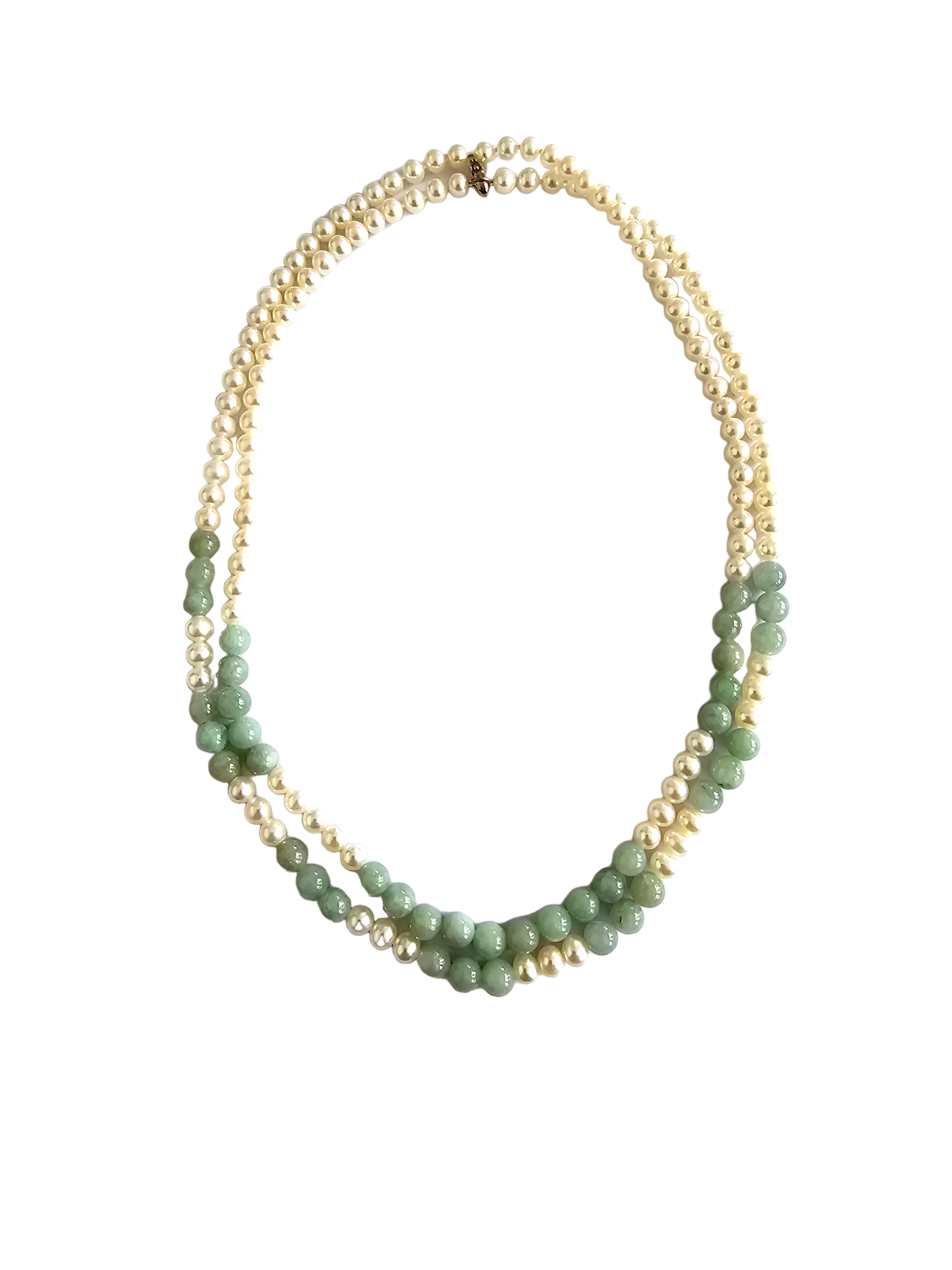 Yamanashi (MADE IN JAPAN) Burmese A-Jade and Pearl Double Beaded Necklace (5-6.5mm Each x 163 Beads) with 925 Sterling Silver 10004