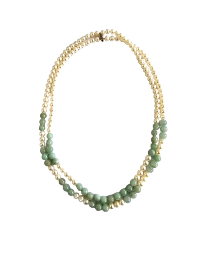 Yamanashi (MADE IN JAPAN) Burmese A-Jade and Pearl Double Beaded Necklace (5-6.5mm Each x 163 Beads) with 925 Sterling Silver 10004