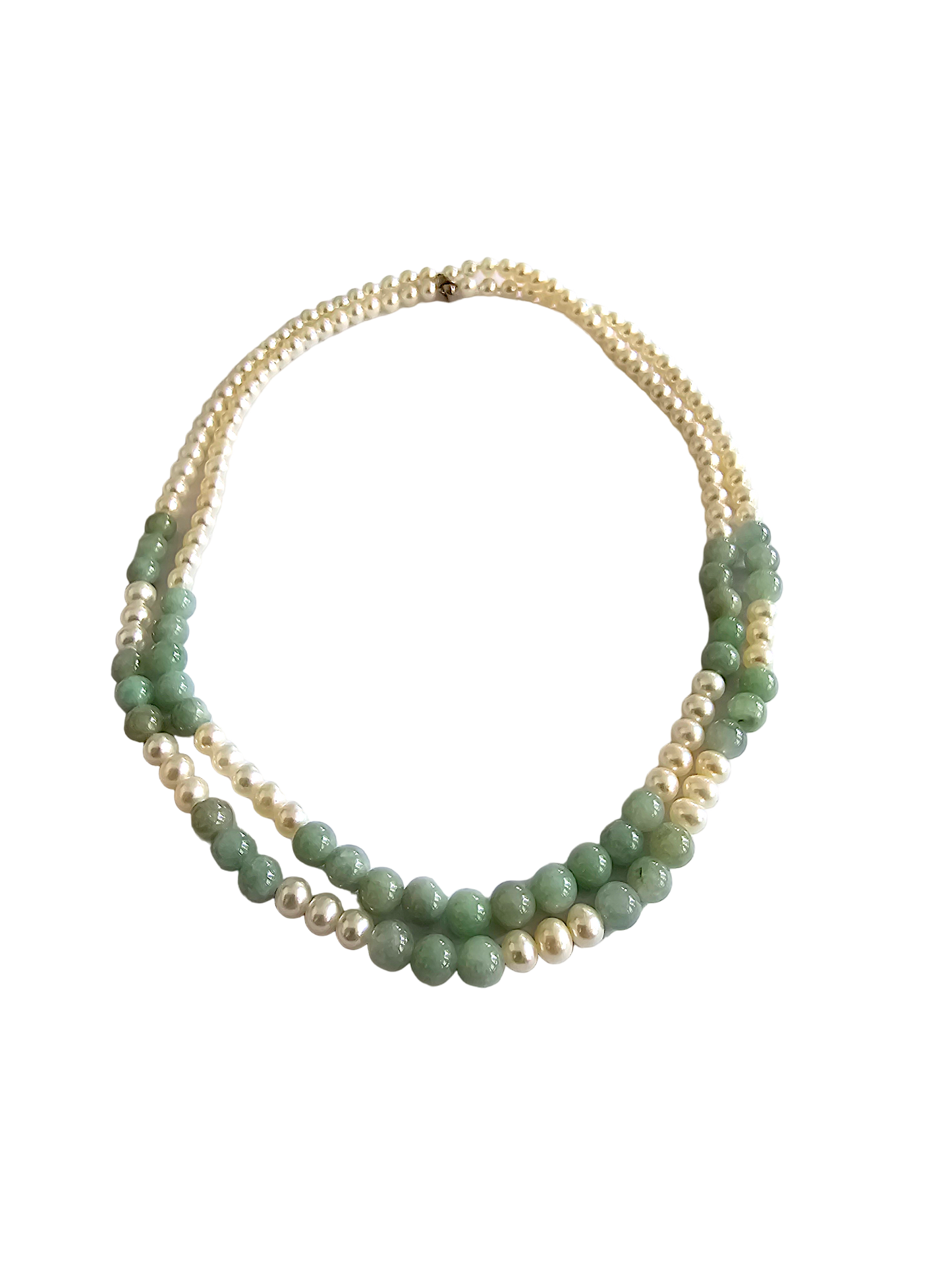 Yamanashi (MADE IN JAPAN) Burmese A-Jade and Pearl Double Beaded Necklace (5-6.5mm Each x 163 Beads) with 925 Sterling Silver 10004