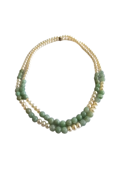 Yamanashi (MADE IN JAPAN) Burmese A-Jade and Pearl Double Beaded Necklace (5-6.5mm Each x 163 Beads) with 925 Sterling Silver 10004