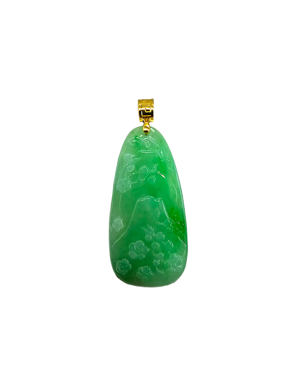 Bliss of Fuji Burmese A-Jade Pendant (with 18K Yellow Gold)- Certified