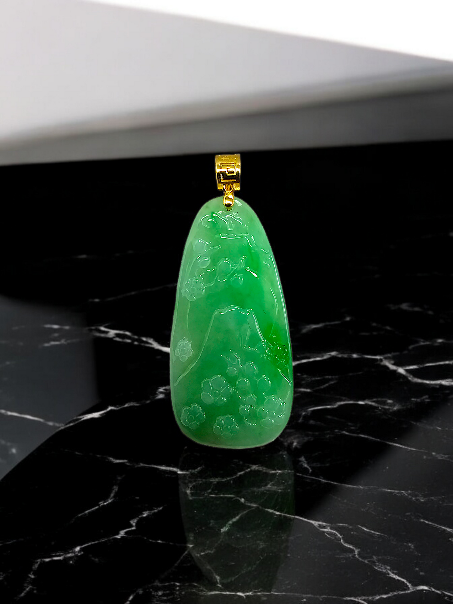 Bliss of Fuji Burmese A-Jade Pendant (with 18K Yellow Gold)- Certified