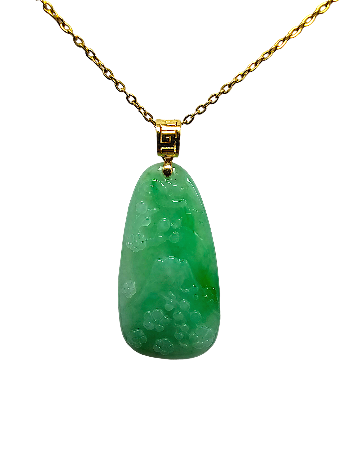 Bliss of Fuji Burmese A-Jade Pendant (with 18K Yellow Gold)- Certified