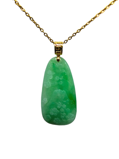 Bliss of Fuji Burmese A-Jade Pendant (with 18K Yellow Gold)- Certified