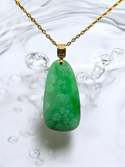 Bliss of Fuji Burmese A-Jade Pendant (with 18K Yellow Gold)- Certified