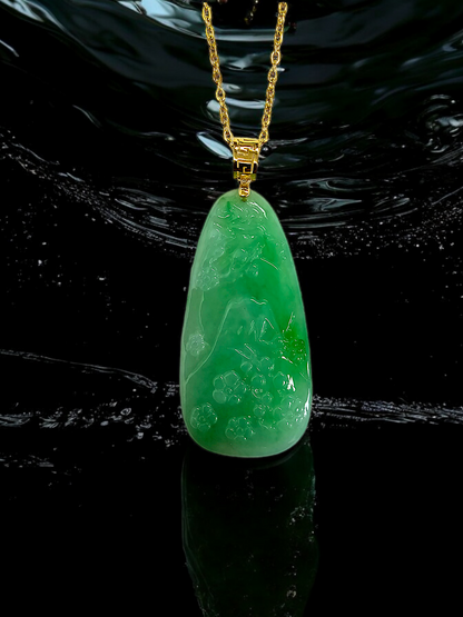 Bliss of Fuji Burmese A-Jade Pendant (with 18K Yellow Gold)- Certified