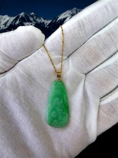 Bliss of Fuji Burmese A-Jade Pendant (with 18K Yellow Gold)- Certified