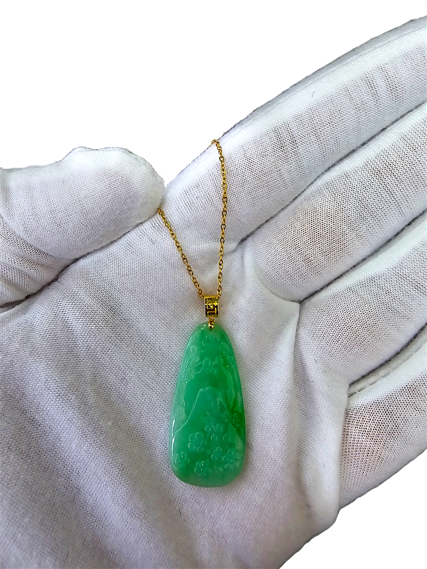 Bliss of Fuji Burmese A-Jade Pendant (with 18K Yellow Gold)- Certified