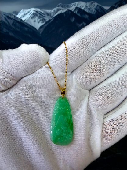 Bliss of Fuji Burmese A-Jade Pendant (with 18K Yellow Gold)- Certified